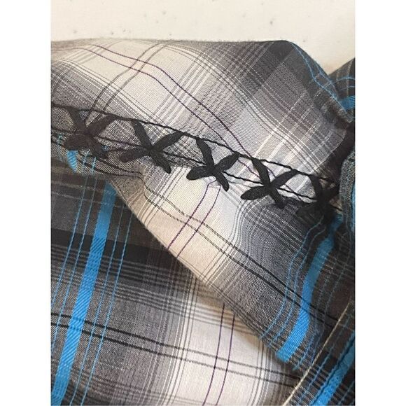 Chalc mens button down shirt western size medium black blue white - Picture 6 of 7